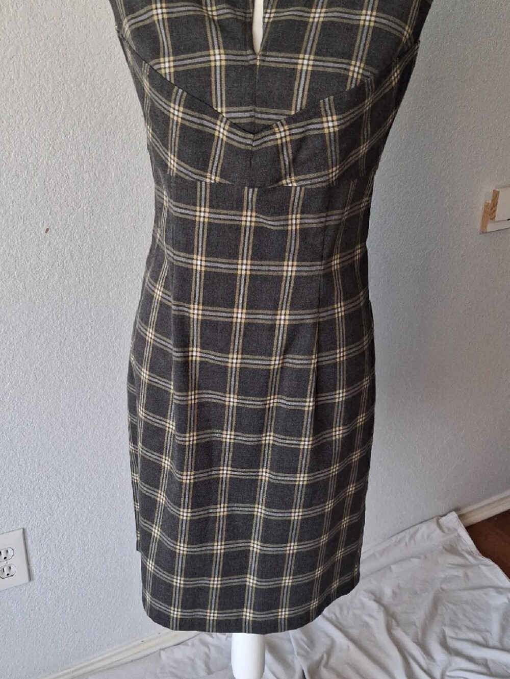 Dark Gray, Yellow, And White Midi Tartan Dress - Picture 3 of 5